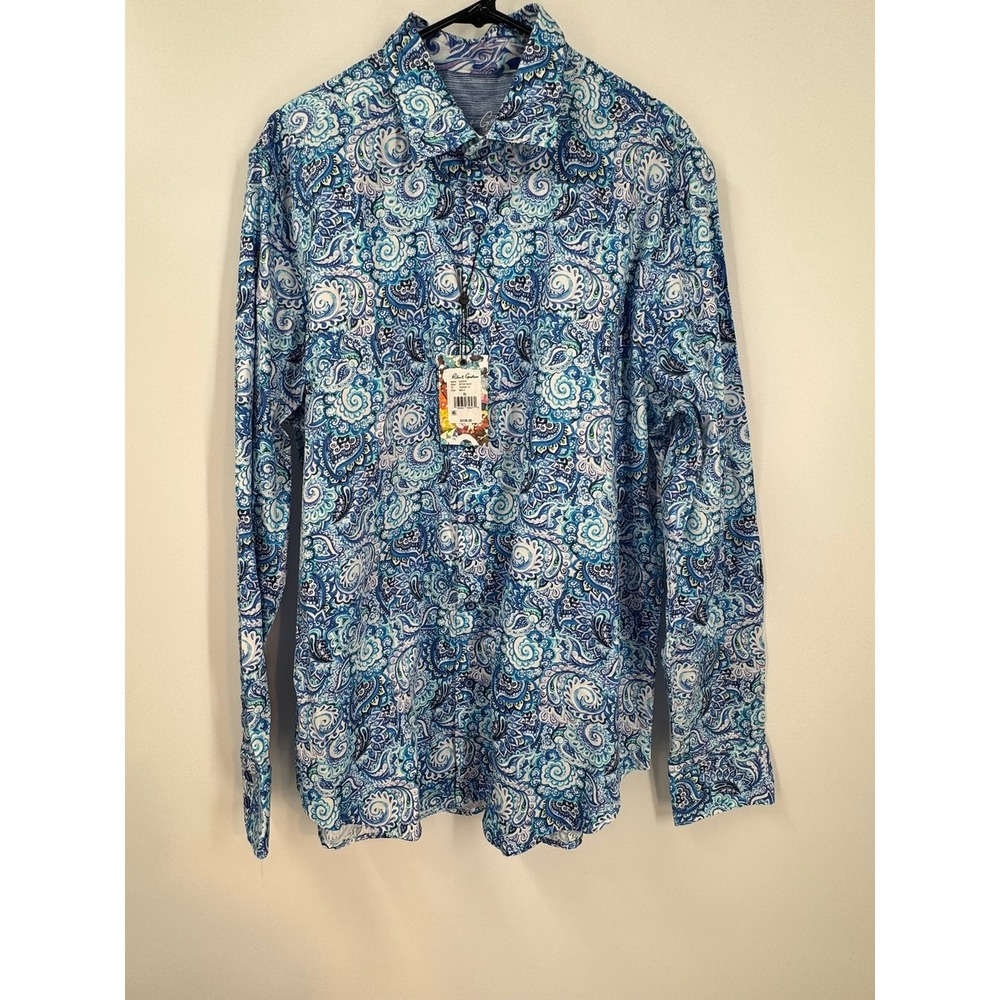 Robert Graham Button-Up Shirt Mens XL Paisley Floral Art Flip Cuff LS Cotton NEW